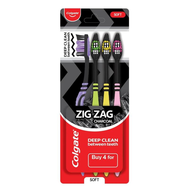 Colgate - ZigZag Charcoal (Soft) Toothbrush - 1 set (4 pcs)