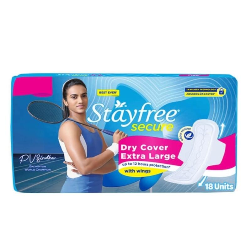 STAYFREE Secure Dry Cover XL  Sanitary Pads - 18 pcs