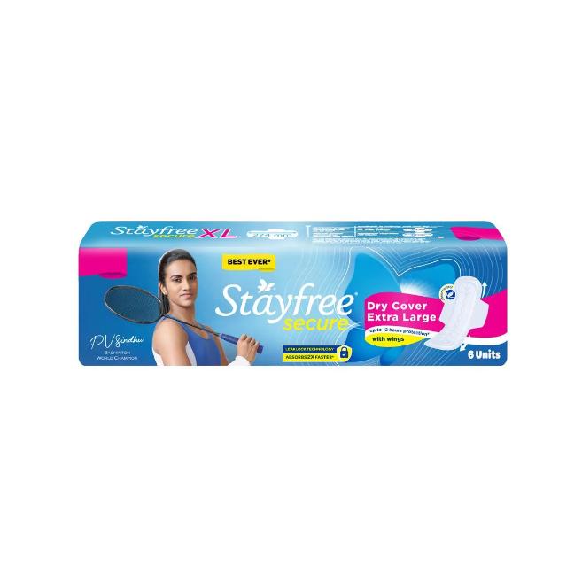STAYFREE Secure Dry Cover XL  Sanitary Pads - 6 pcs