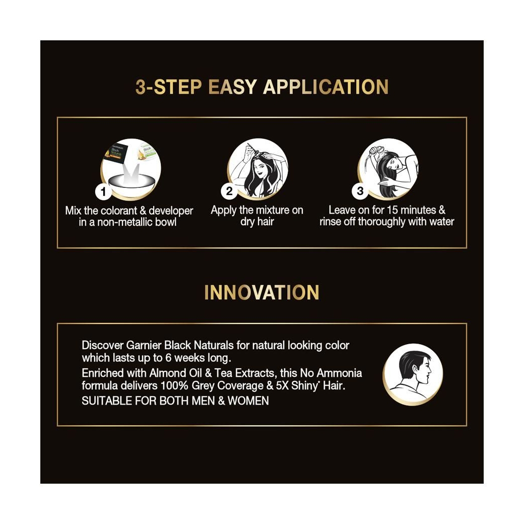 Garnier Black Naturals Hair Colour Shade (2.0 Original Black) - 20 ml + 20 g