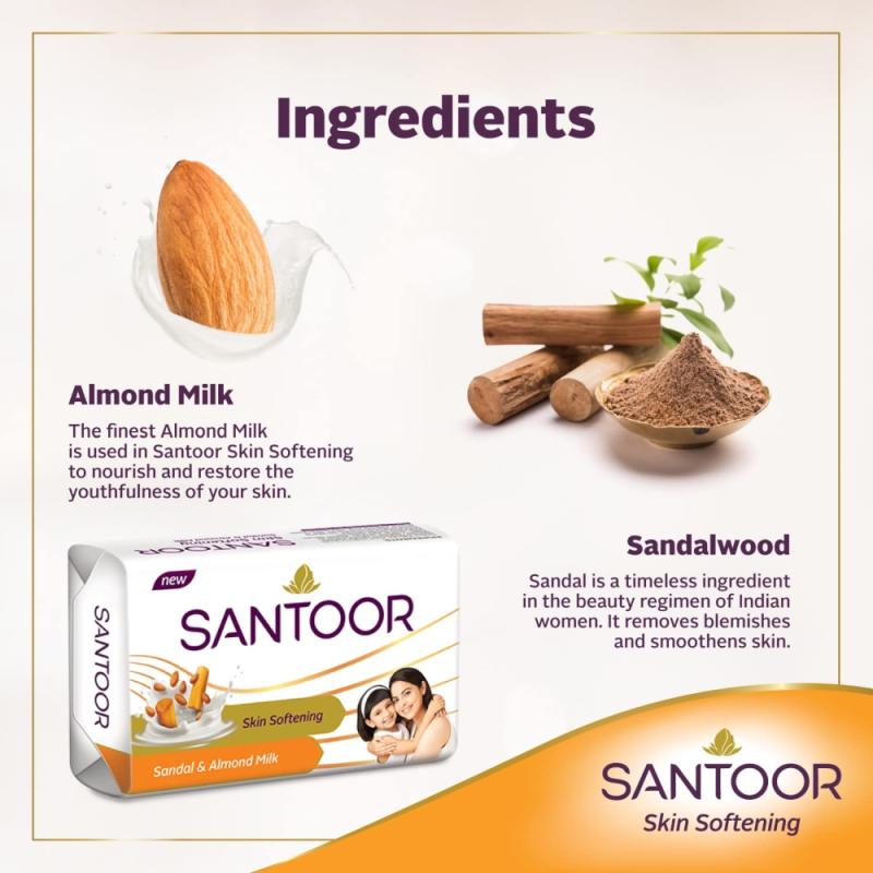 Santoor Sandal & Almond Milk Soap - 4x100 g