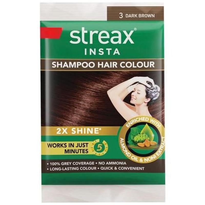 Streax Insta Shampoo Hair Colour - (3 Dark Brown) - 18 ml-