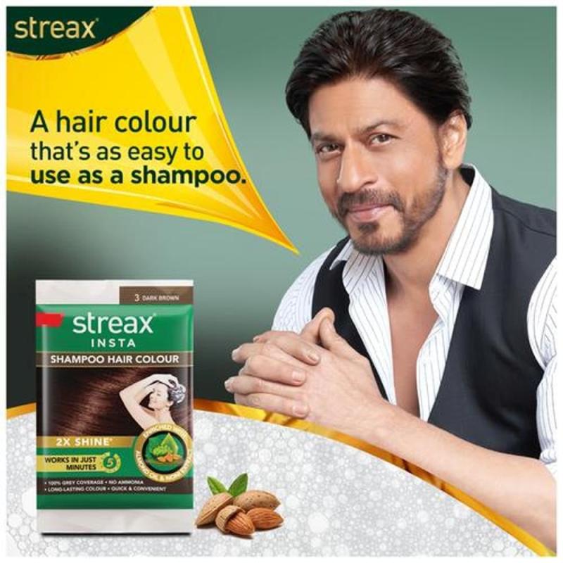 Streax Insta Shampoo Hair Colour - (3 Dark Brown) - 18 ml-