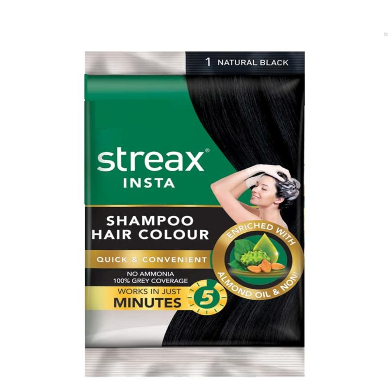Streax Insta Shampoo Hair Colour - (1 Natural Black) - 18 ml