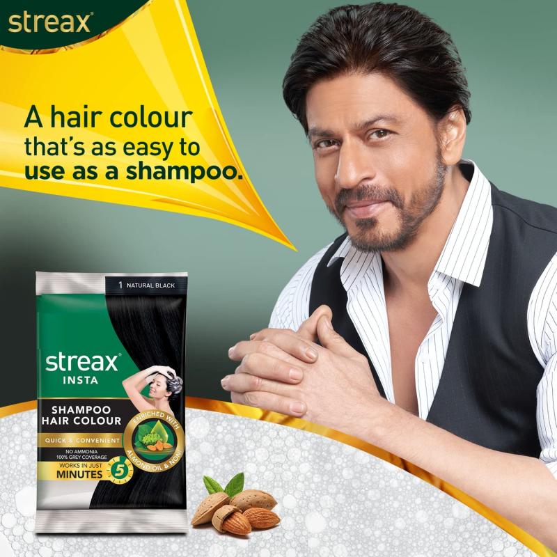 Streax Insta Shampoo Hair Colour - (1 Natural Black) - 18 ml