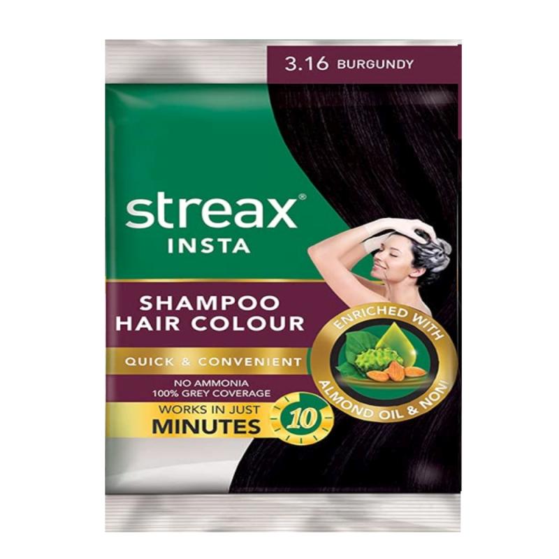 Streax Insta Shampoo Hair Colour - (3.16 Burgundy) - 18 ml