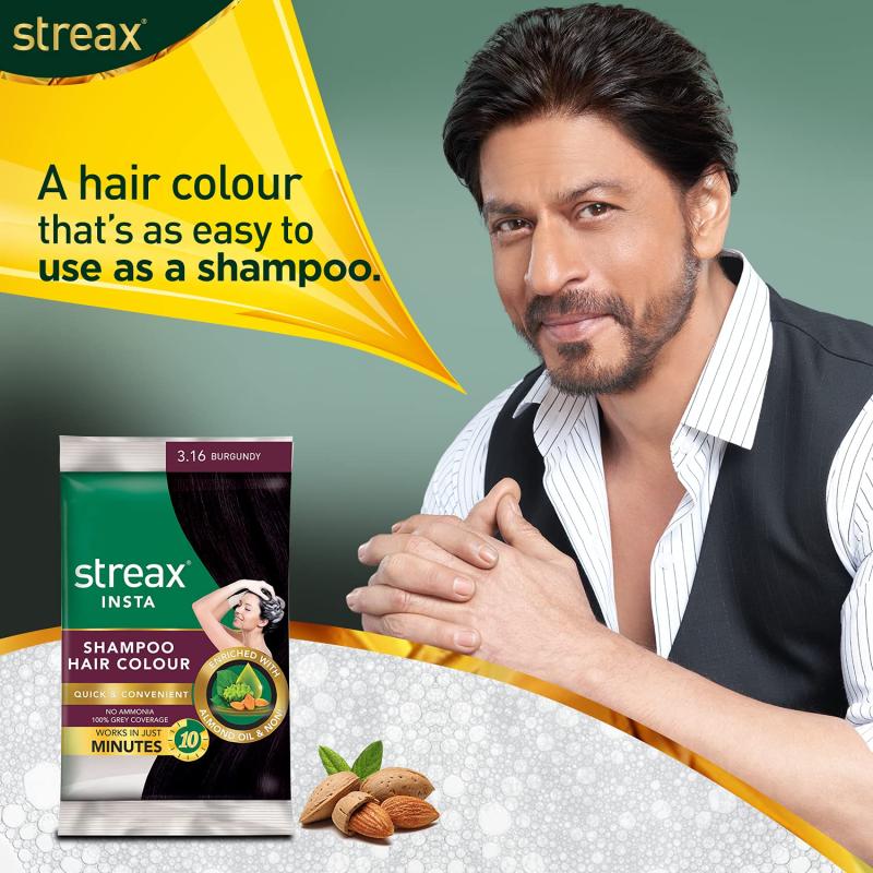 Streax Insta Shampoo Hair Colour - (3.16 Burgundy) - 18 ml