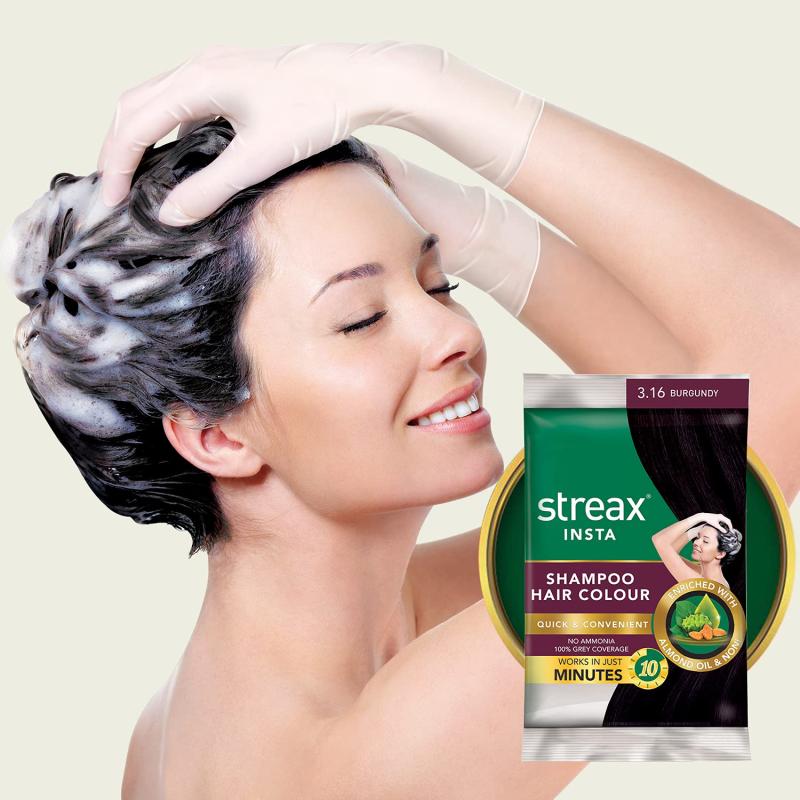 Streax Insta Shampoo Hair Colour - (3.16 Burgundy) - 18 ml