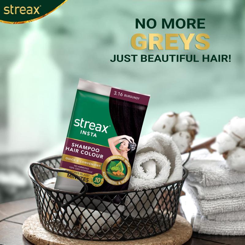 Streax Insta Shampoo Hair Colour - (3.16 Burgundy) - 18 ml