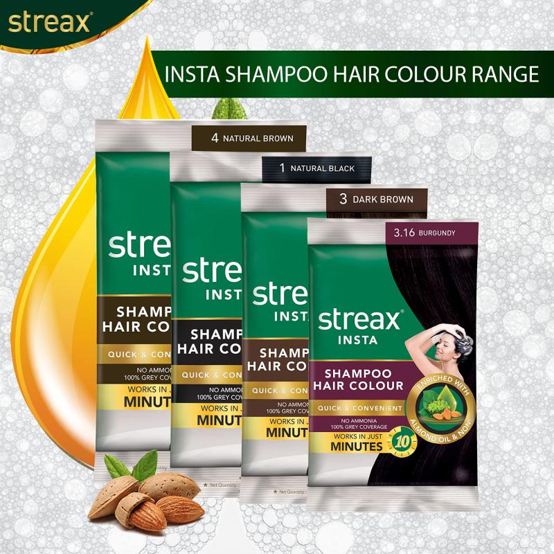 Streax Insta Shampoo Hair Colour - (3.16 Burgundy) - 18 ml